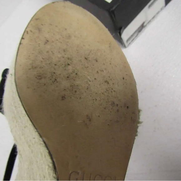 Gucci Floral Embroidered Jute Espadrille Wedge Sandals Black - Picture 4 of 7